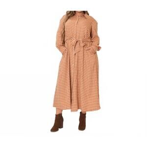 NEW COZY CO. button down waist tie tiered maxi dress in plaid orange